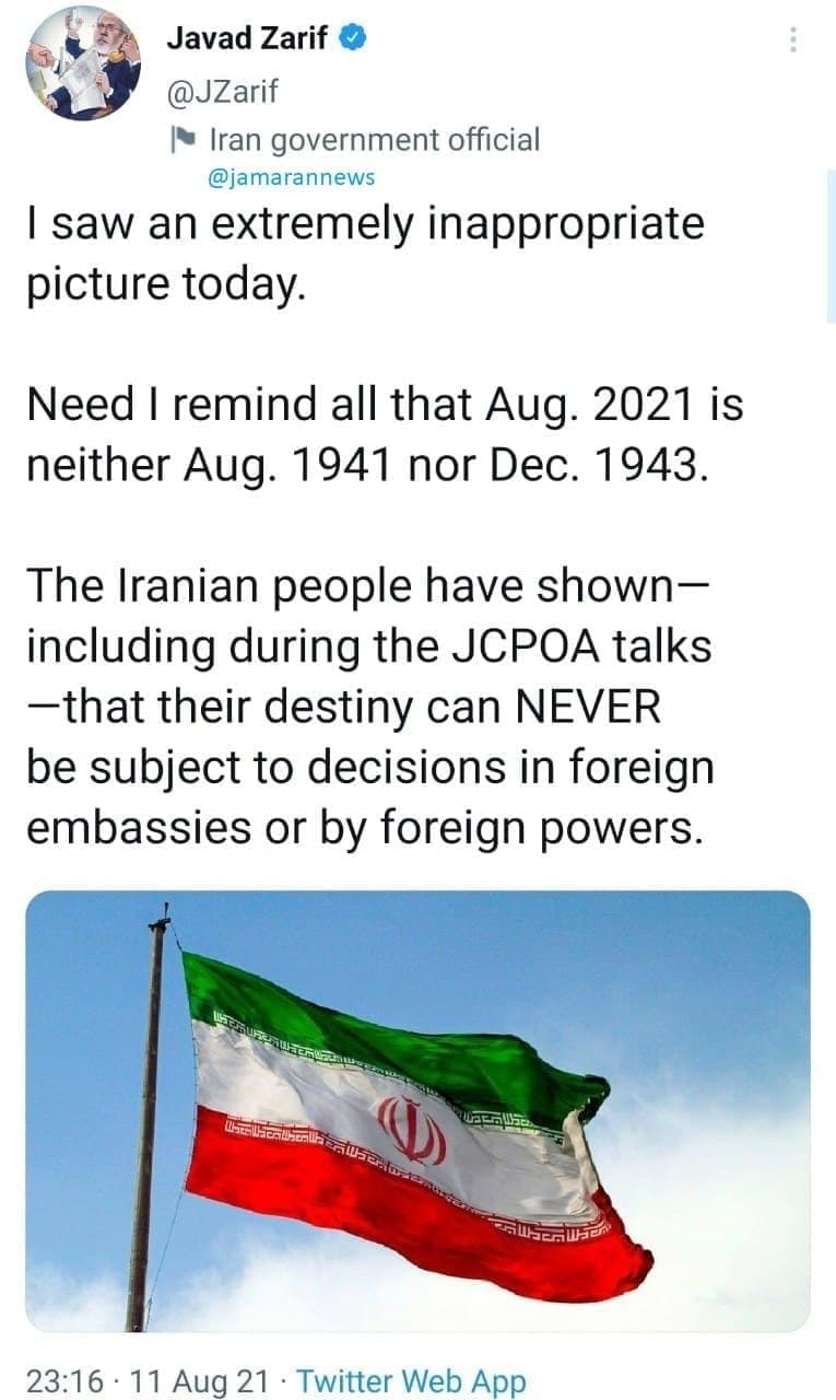 عکس/ انتقاد شدید ظریف از عکس توهینآمیز سفیران روسیه و انگلیس عکس/ انتقاد شدید ظریف از عکس توهینآمیز سفیران روسیه و انگلیس