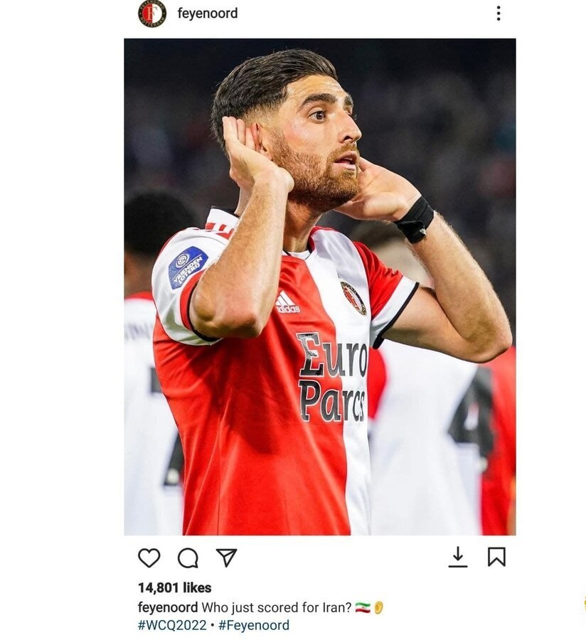 عکس/  واکنش جالب فاینورد به گلزنی جهانبخش در تیم ملی