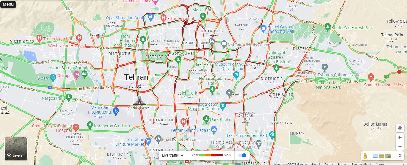 شهر تهران به دلیل عدم شن‌پاشی شهرداری و یخبندان قفل شد! +نقشه