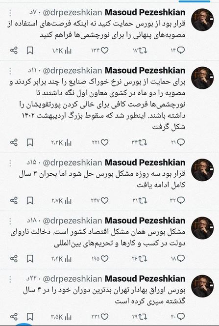 کشف ویژه مسعود پزشکیان با انتشار توییت بورسی ساده!