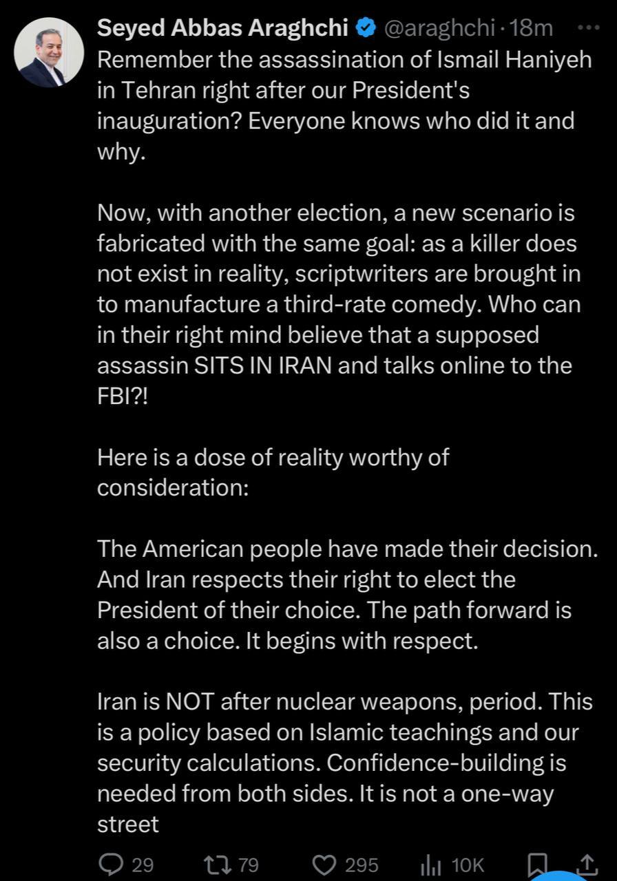 پیام توئیتر عراقچی به ترامپ بعد از اتهام سنگین وزارت دادگستری امریکا پیام توئیتر عراقچی به ترامپ بعد از اتهام سنگین وزارت دادگستری امریکا