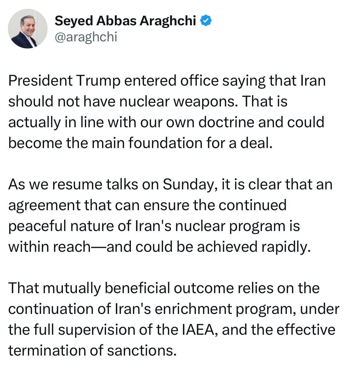 شرط عراقچی برای توافق با آمریکا در پست انگیسی در ایکس | عکس