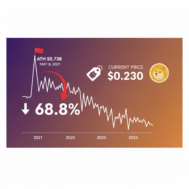 دوج کوین چند درصد با ATH خود فاصله دارد و آیا بازگشت ممکن است؟