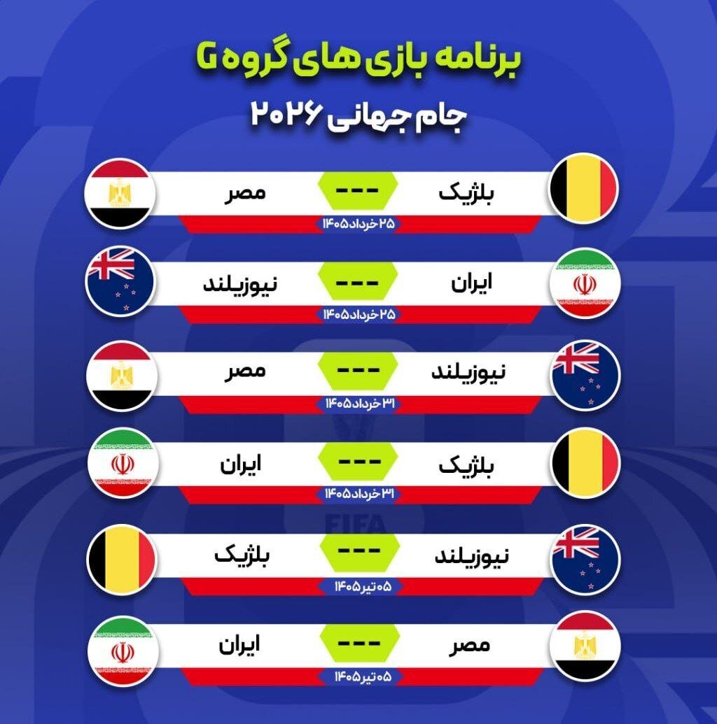 عکس زمان و مکان بازیهای ایران در جام جهانی 2026 / بازیها کجاست؟ عکس زمان و مکان بازیهای ایران در جام جهانی 2026 / بازیها کجاست؟