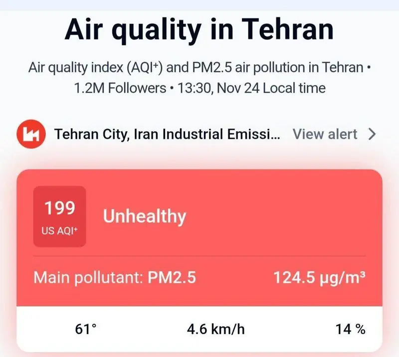 عدد عجیب شاخص آلودگی هوای تهران در تعطیل رسمی